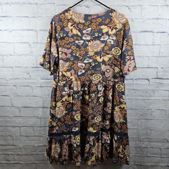 Rusttydustty womens Blue Orange Floral Dress Size 0XL - Picture 3 of 5